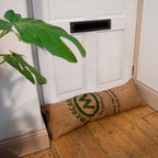 Coffee Sack Hessian Door Draught Excluder in place behind door