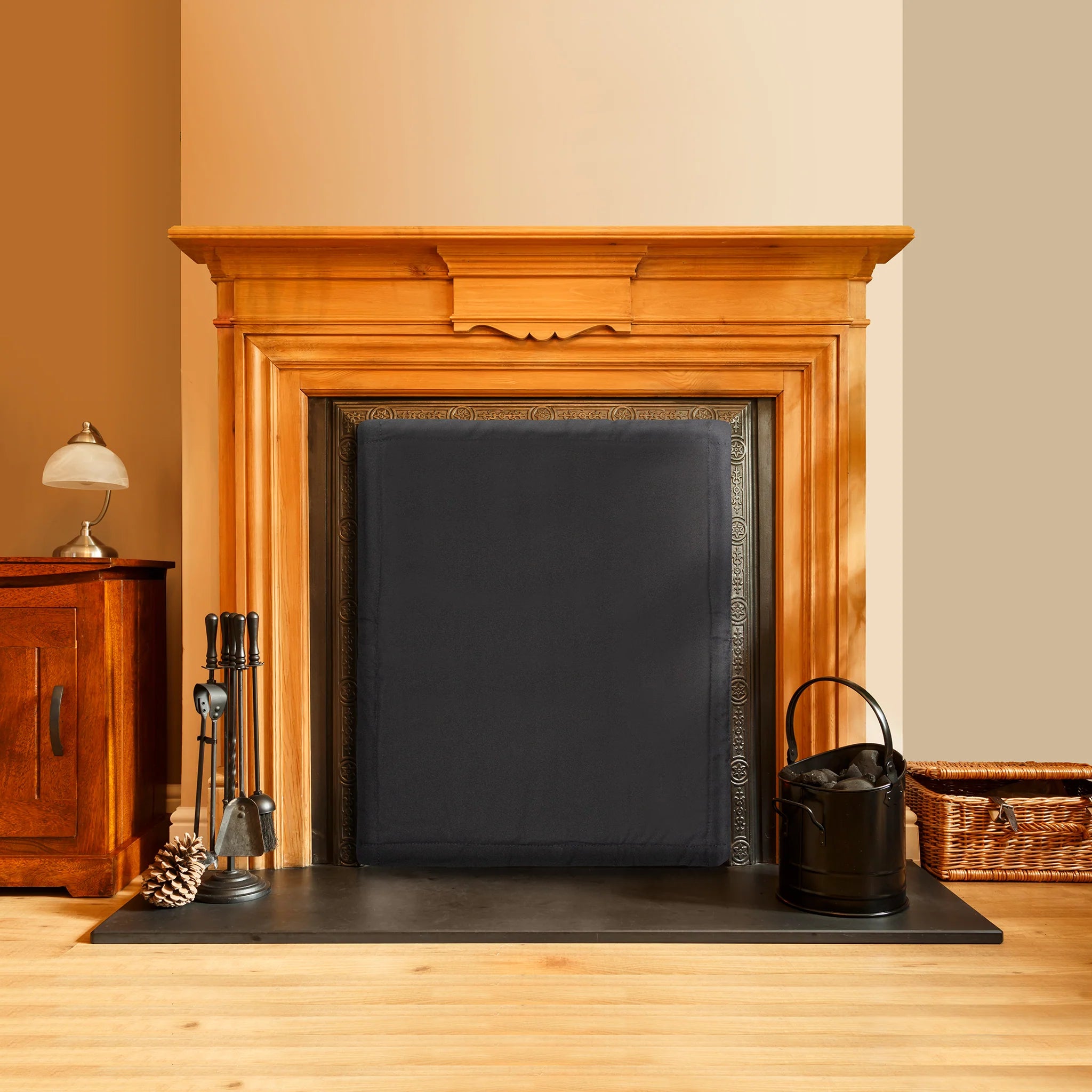 Magnetic Fireplace Draught Excluder in place over fireplace