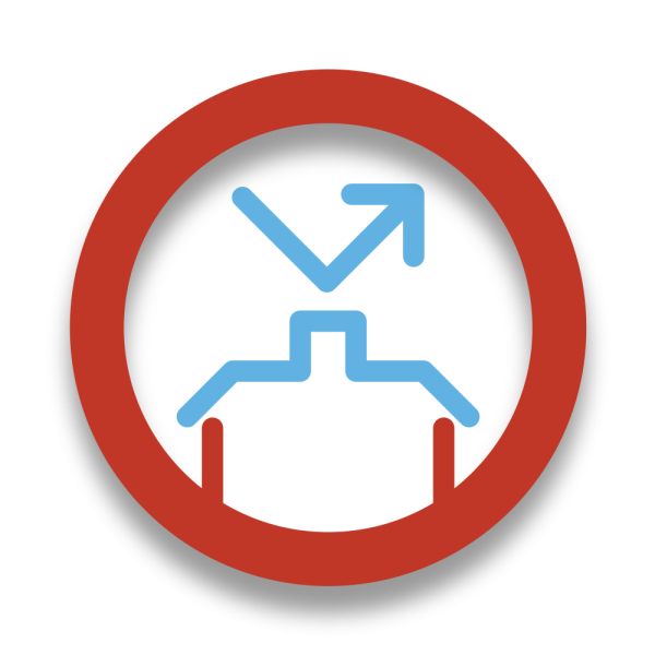 A circular red prohibition-style icon with a blue upward arrow and connector lines on a white background, shown as a simple graphic rather than a physical product photo.