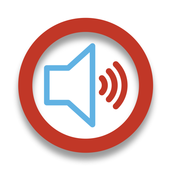 A digital icon of a speaker inside a red prohibition circle, indicating silence or muted audio, on a white background with a soft drop shadow.
