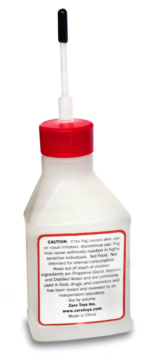 A white plastic spray bottle with a red cap and a black nozzle, featuring a prominent white warning label with red text on a white background.