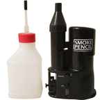 Smoke Pencil smoking apparatus with a black cylindrical body and a separate white plastic refill bottle with a red cap, shown on a white background.