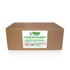 A brown cardboard box for Chimney Sheep 'A Useful Bit of Insulation' 500g of 100% Sheep Wool Insulation, shown on a white background with a soft reflection.