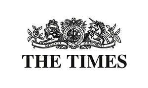The black and white logo of The Times, featuring a decorative crest with two lions and a central clock, above the words 'THE TIMES' in a serif typeface.